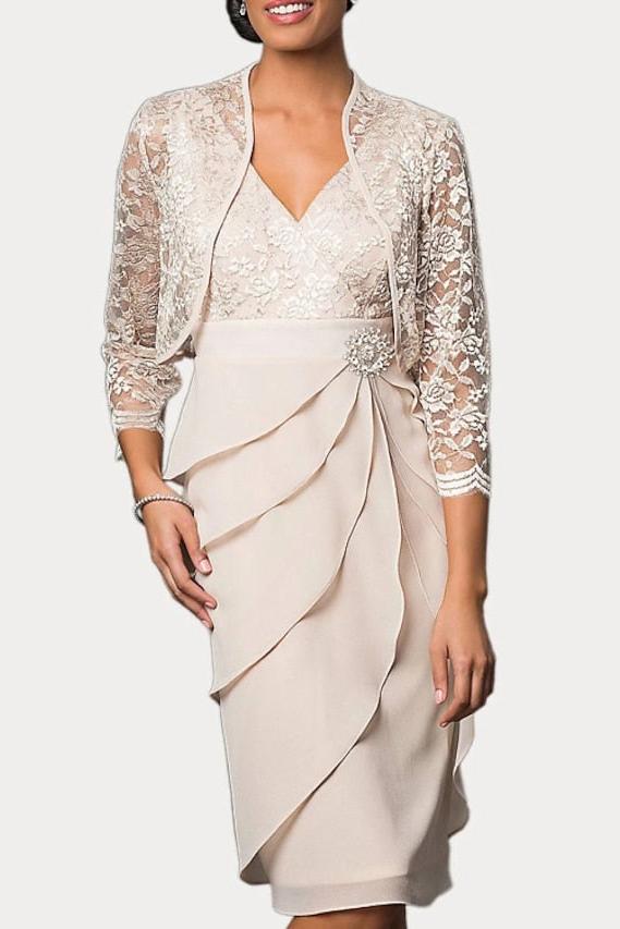 Knee Length V Neck Sheath Mother of the Bride Column Dress