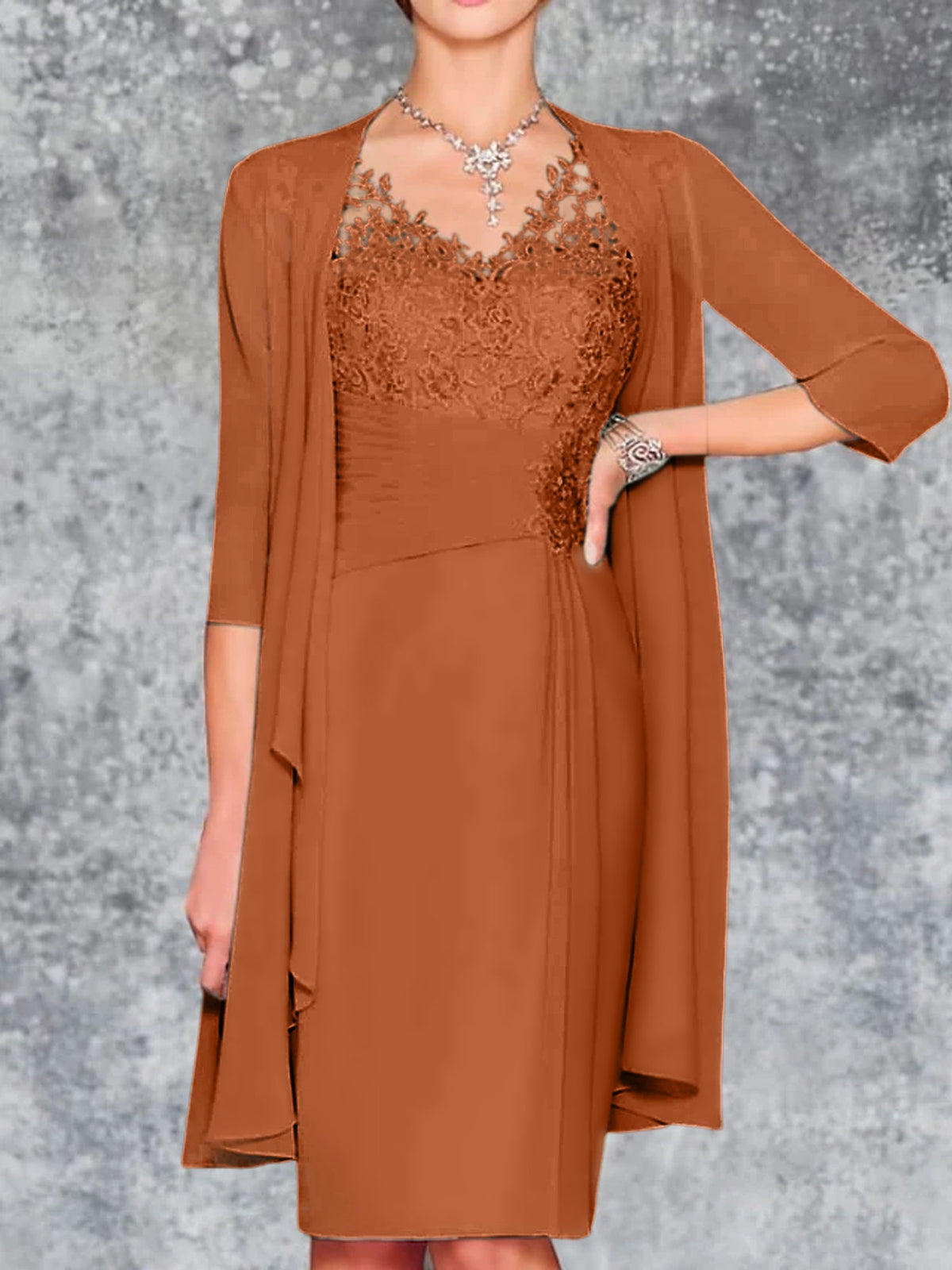 Knee Length V Neck Sheath Column Mother of the Bride Dress