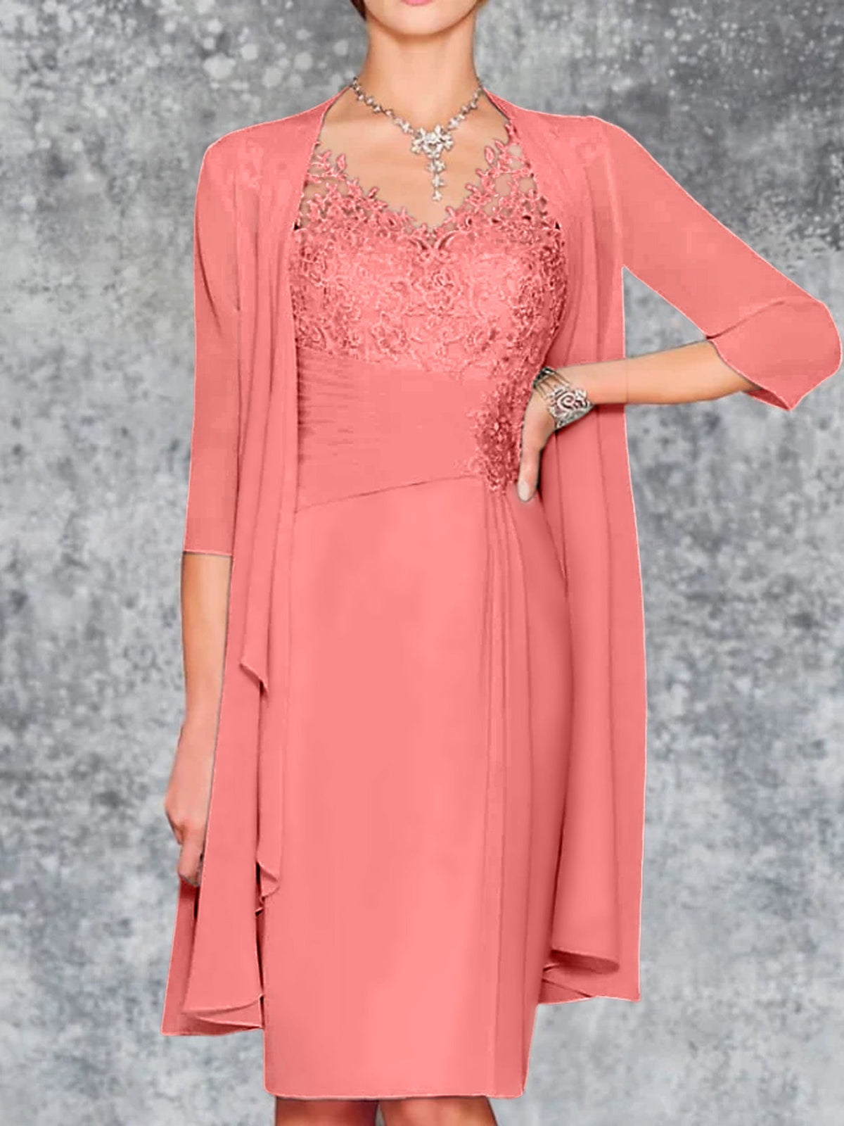 Knee Length V Neck Sheath Column Mother of the Bride Dress