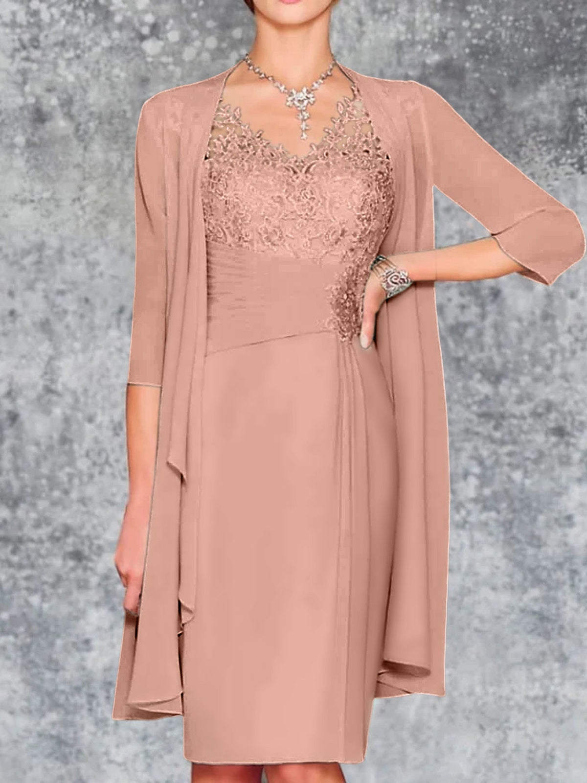 Knee Length V Neck Sheath Column Mother of the Bride Dress