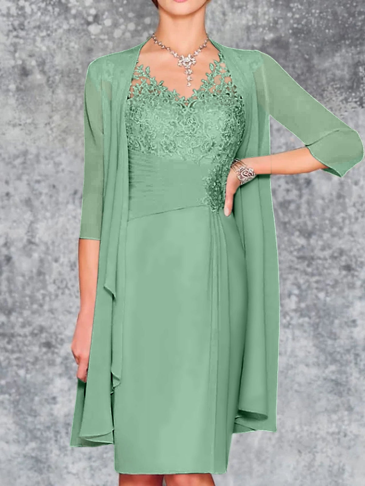 Knee Length V Neck Sheath Column Mother of the Bride Dress