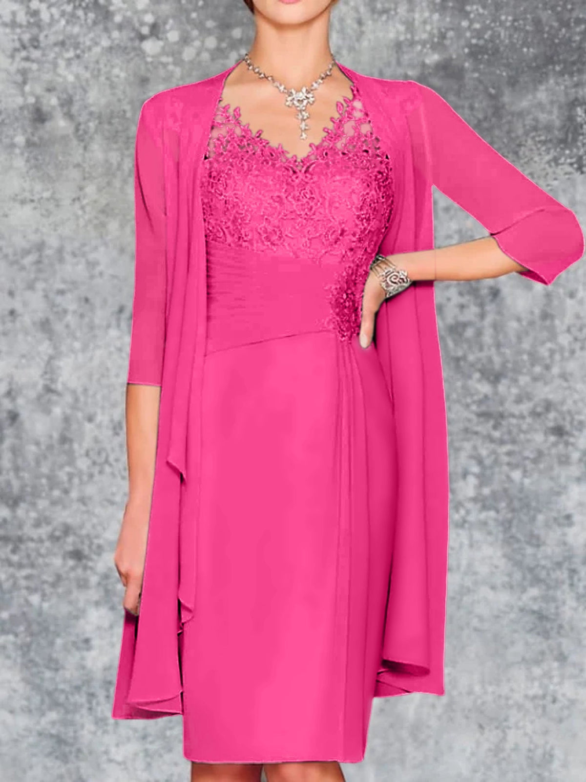 Knee Length V Neck Sheath Column Mother of the Bride Dress