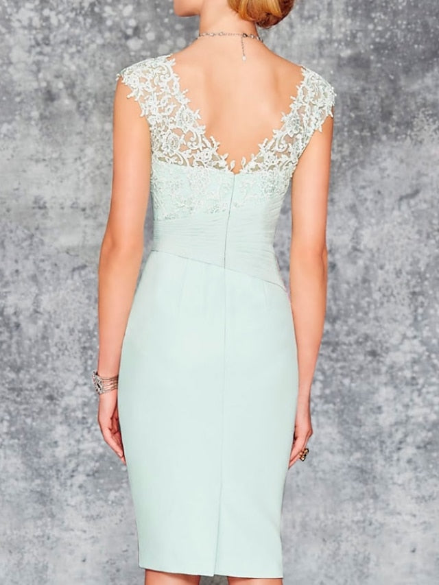 Knee Length V Neck Sheath Column Mother of the Bride Dress