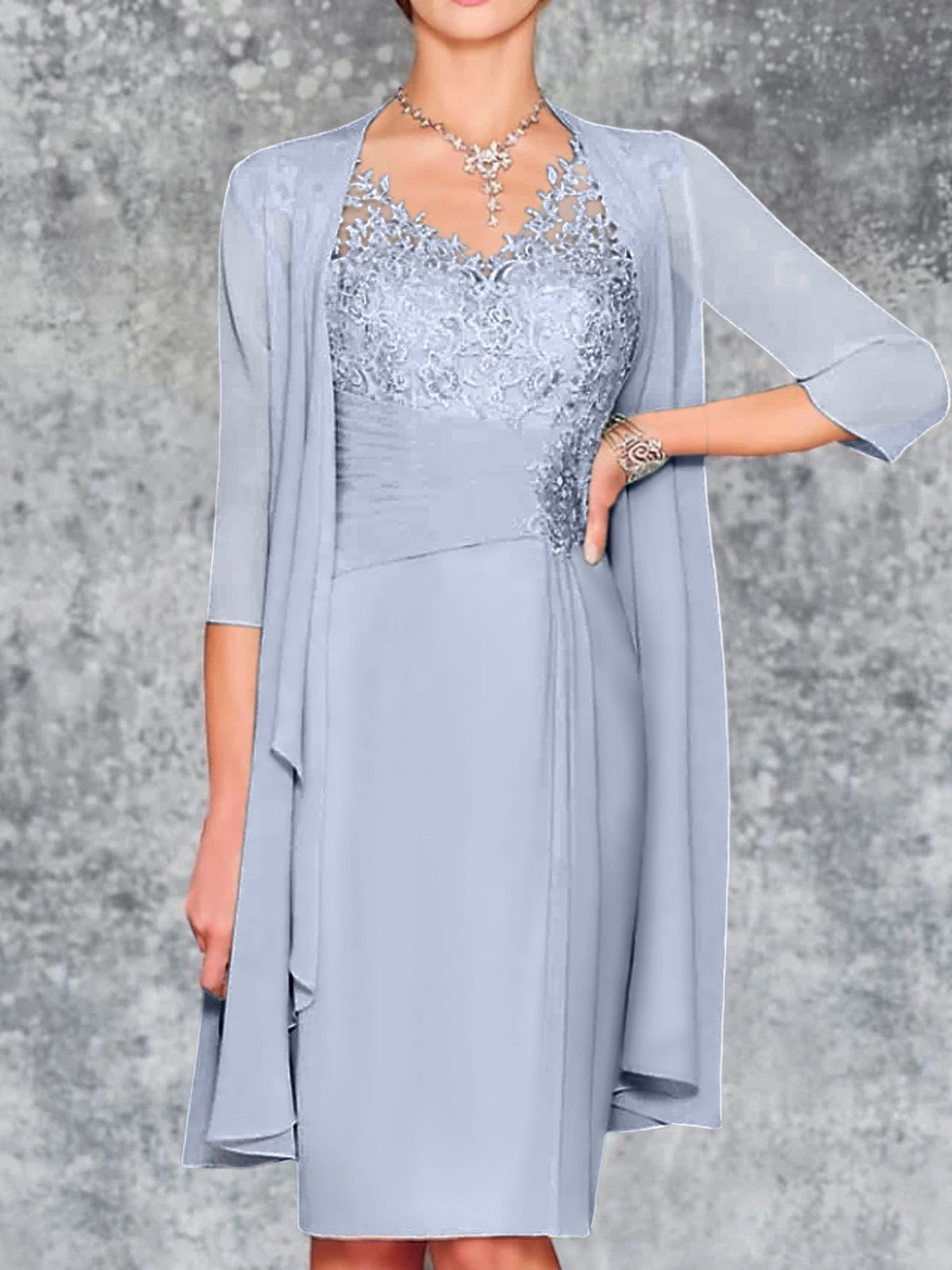 Knee Length V Neck Sheath Column Mother of the Bride Dress