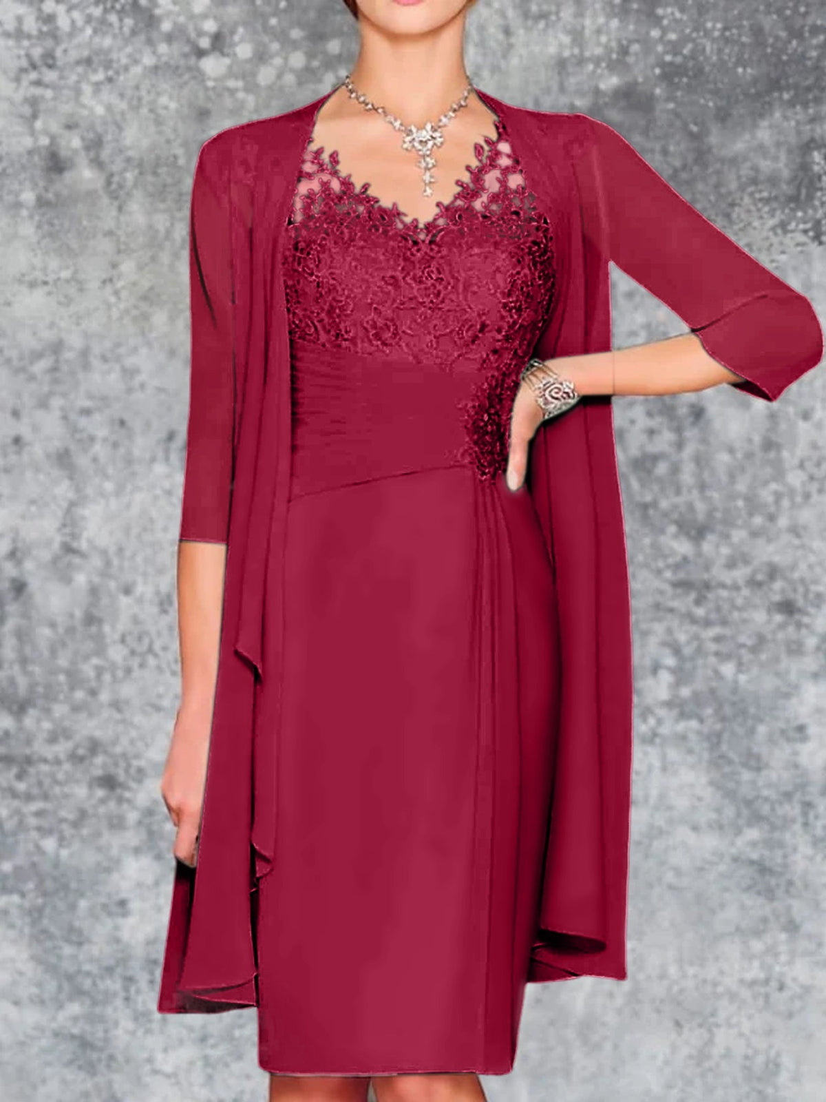 Knee Length V Neck Sheath Column Mother of the Bride Dress