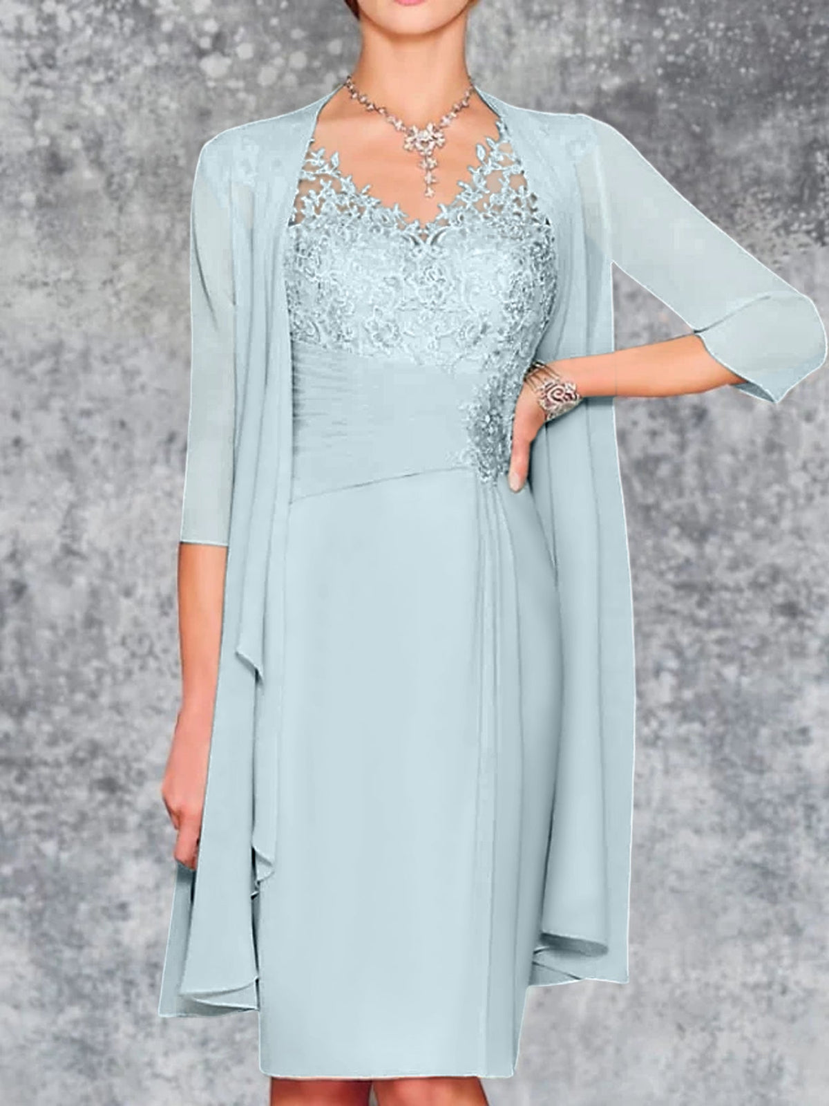 Knee Length V Neck Sheath Column Mother of the Bride Dress