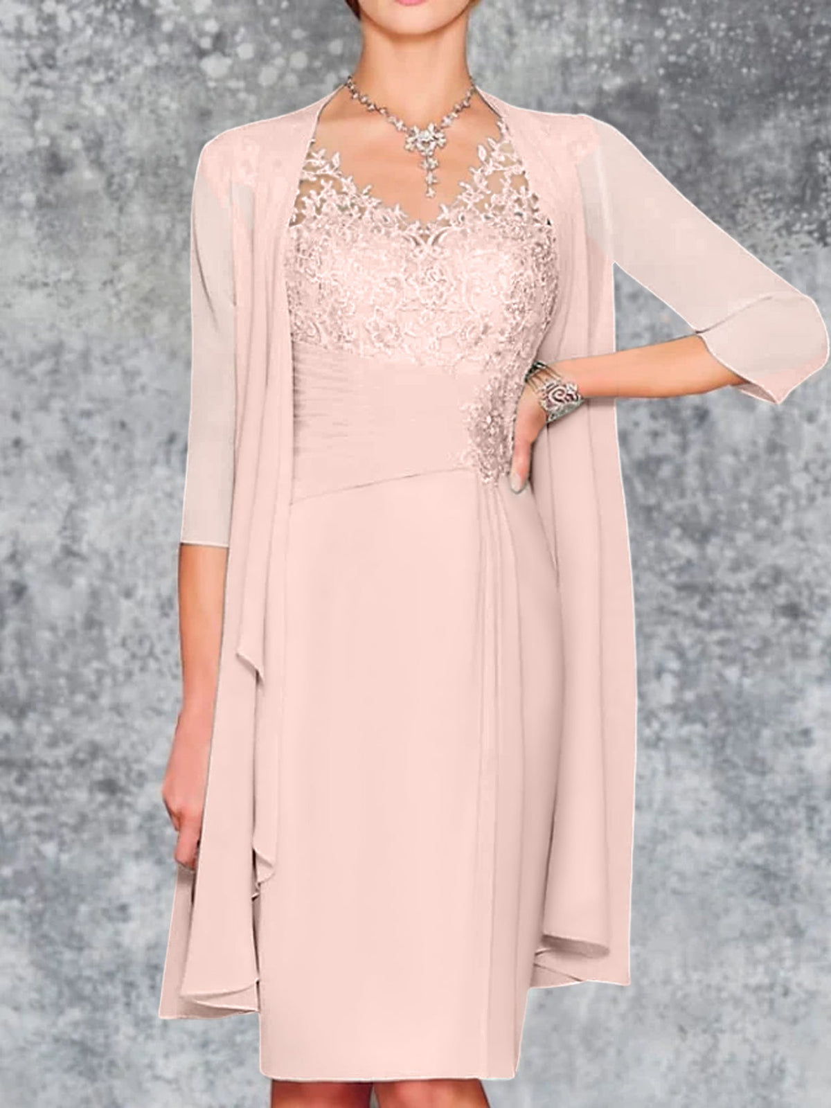 Knee Length V Neck Sheath Column Mother of the Bride Dress