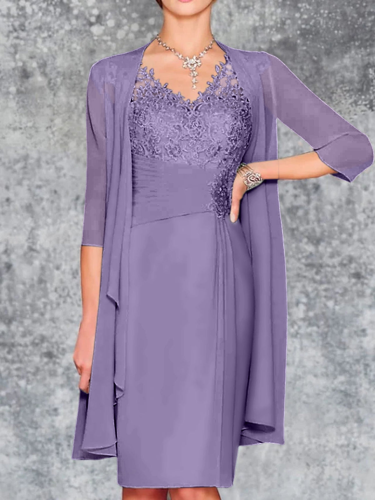 Knee Length V Neck Sheath Column Mother of the Bride Dress