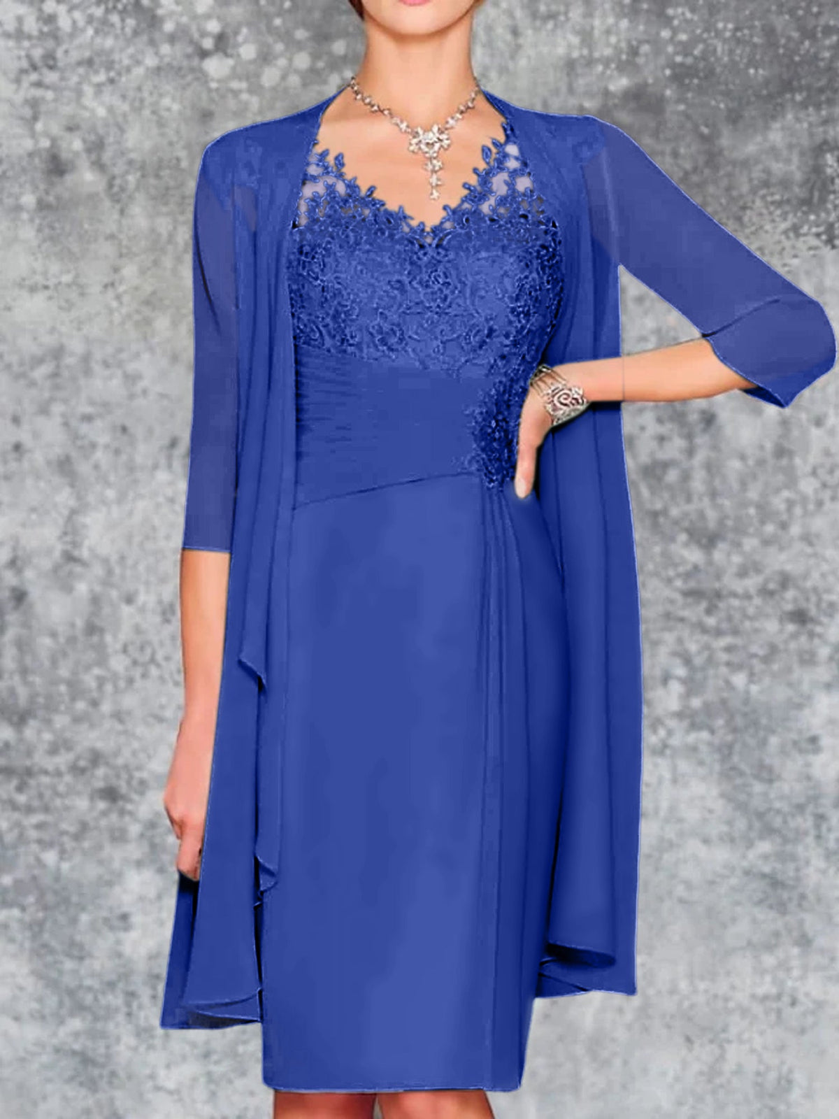 Knee Length V Neck Sheath Column Mother of the Bride Dress