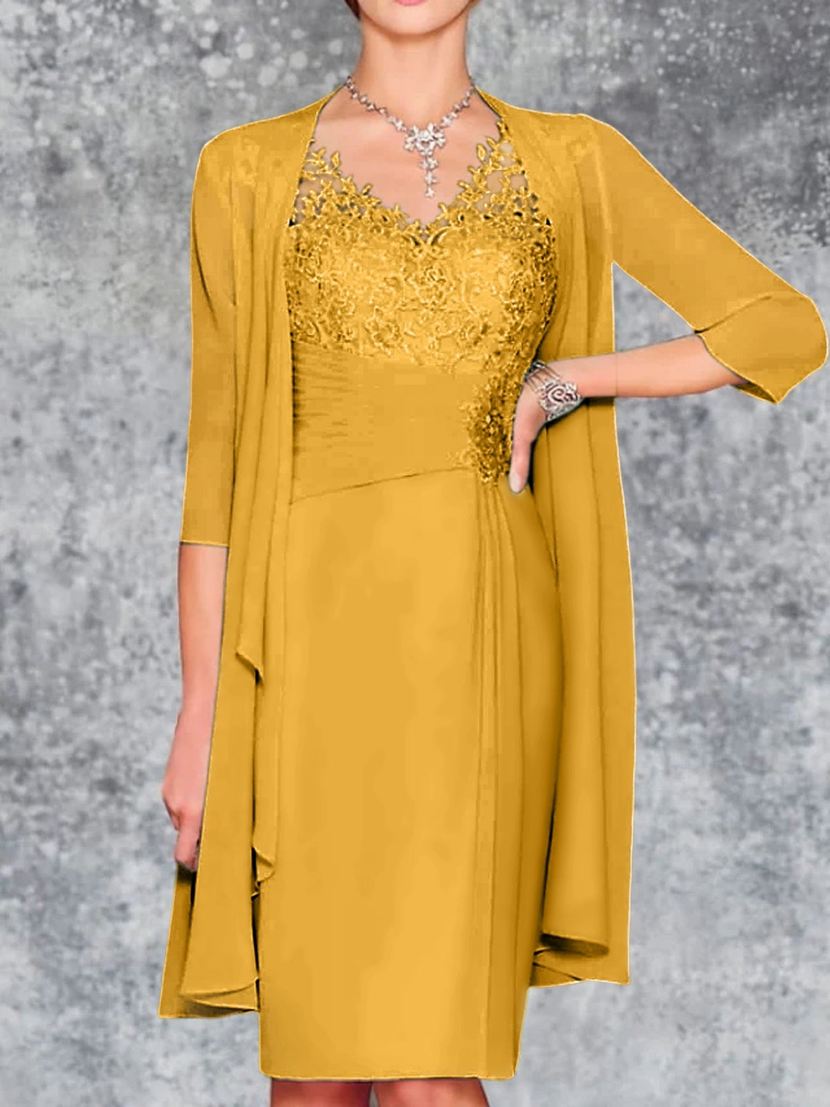 Knee Length V Neck Sheath Column Mother of the Bride Dress