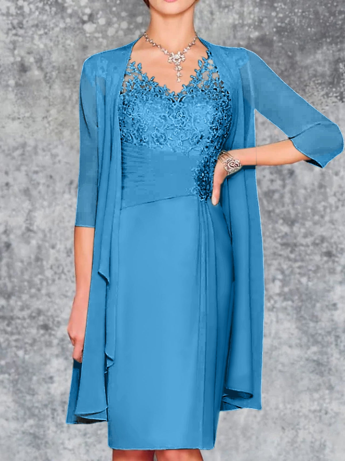 Knee Length V Neck Sheath Column Mother of the Bride Dress