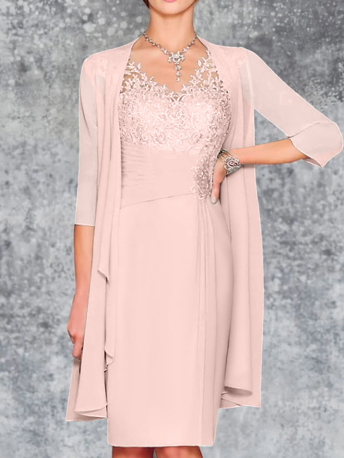 Knee Length V Neck Sheath Column Mother of the Bride Dress