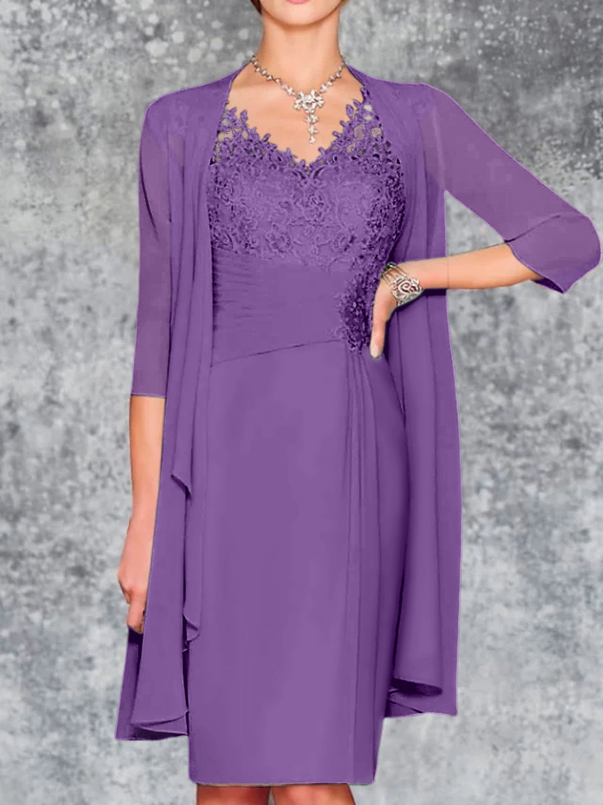 Knee Length V Neck Sheath Column Mother of the Bride Dress