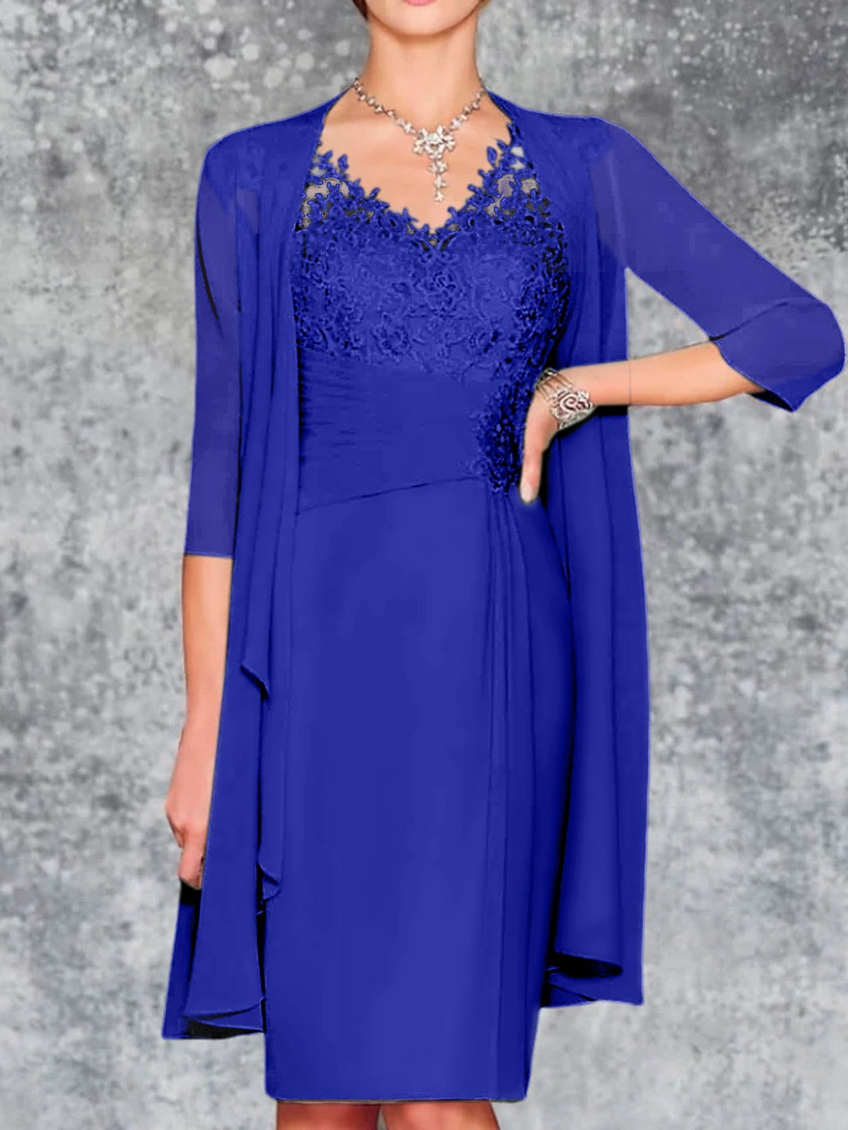 Knee Length V Neck Sheath Column Mother of the Bride Dress