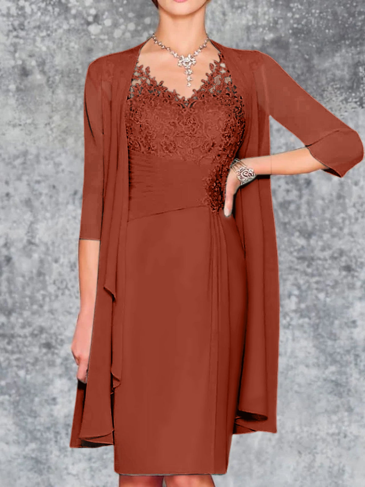 Knee Length V Neck Sheath Column Mother of the Bride Dress