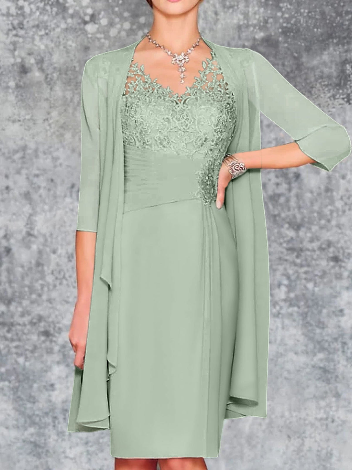 Knee Length V Neck Sheath Column Mother of the Bride Dress