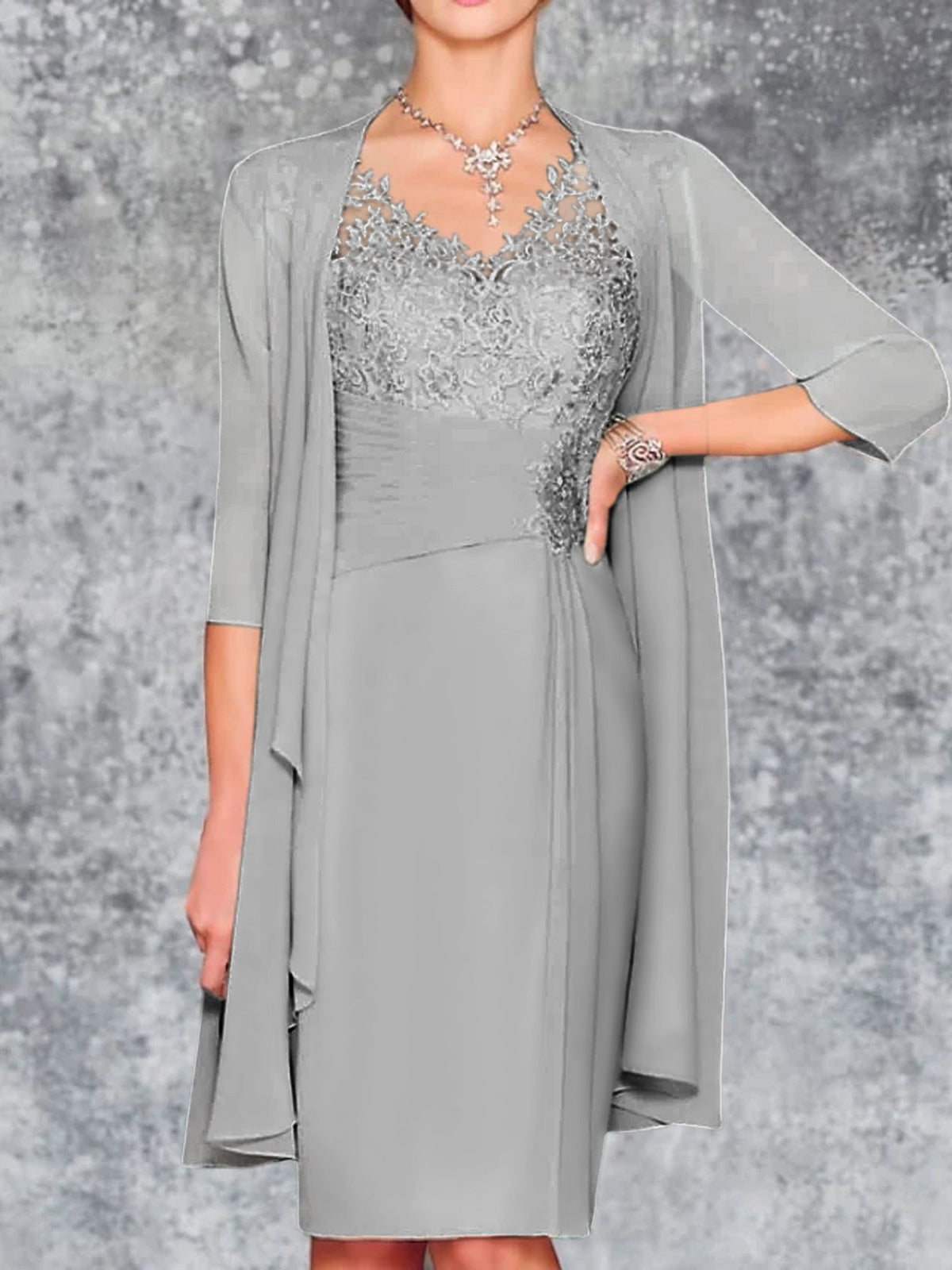 Knee Length V Neck Sheath Column Mother of the Bride Dress
