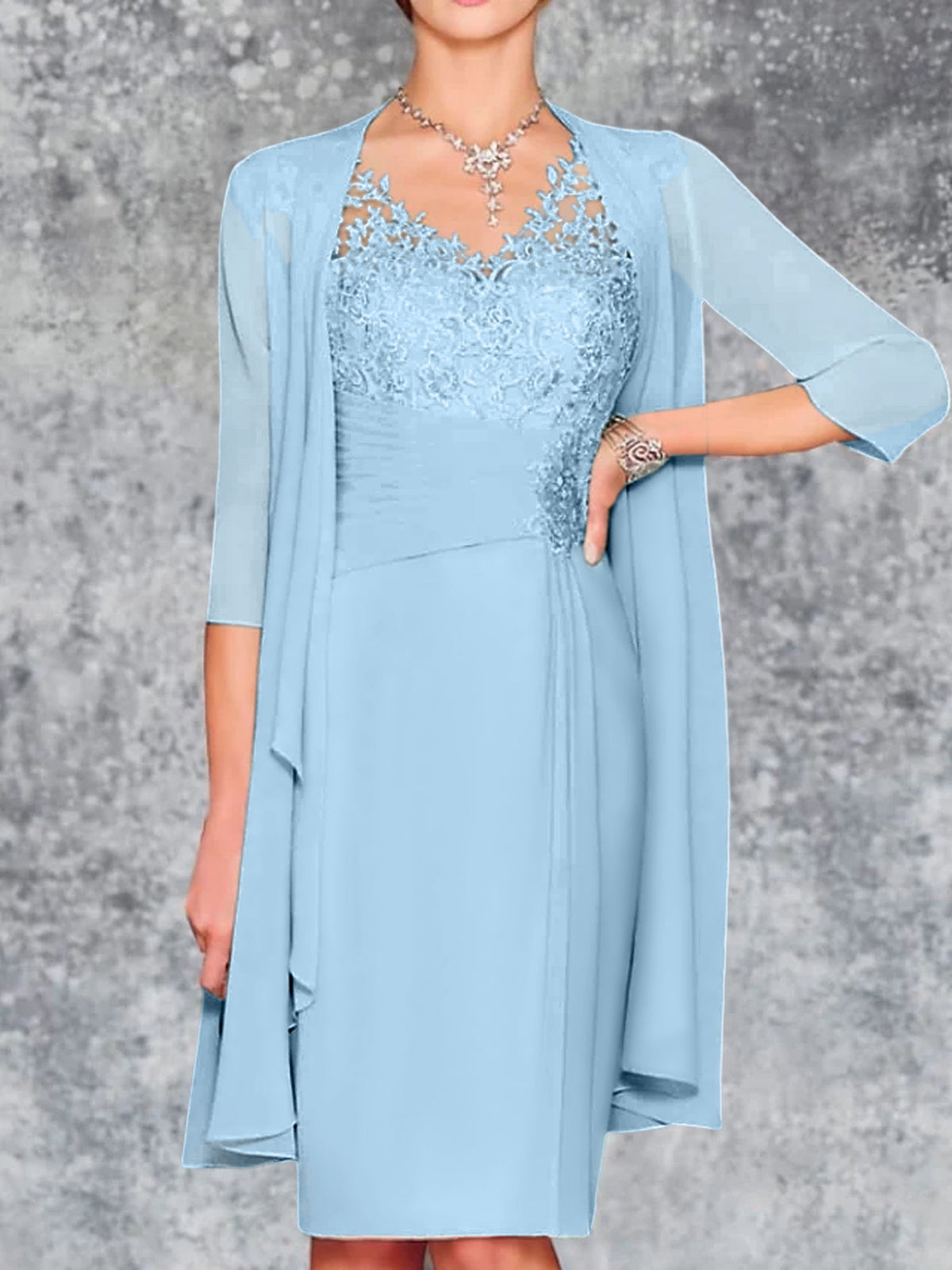 Knee Length V Neck Sheath Column Mother of the Bride Dress