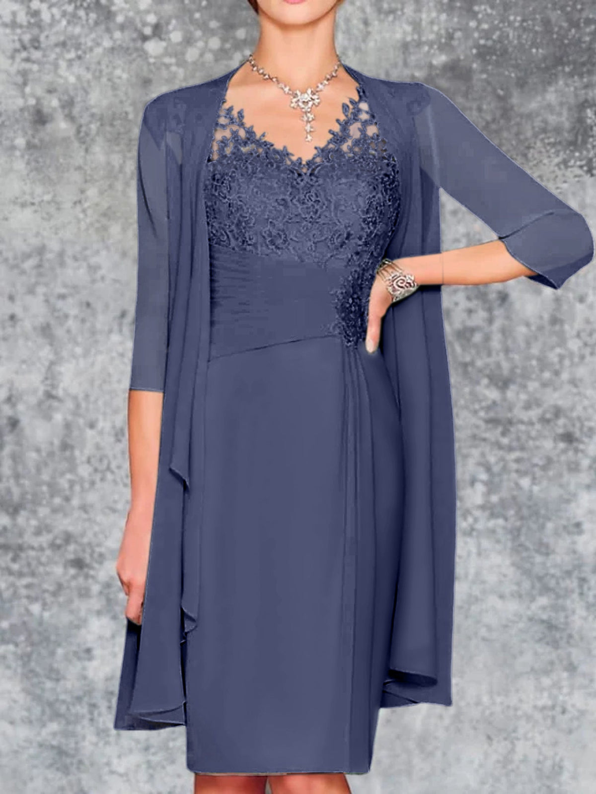 Knee Length V Neck Sheath Column Mother of the Bride Dress