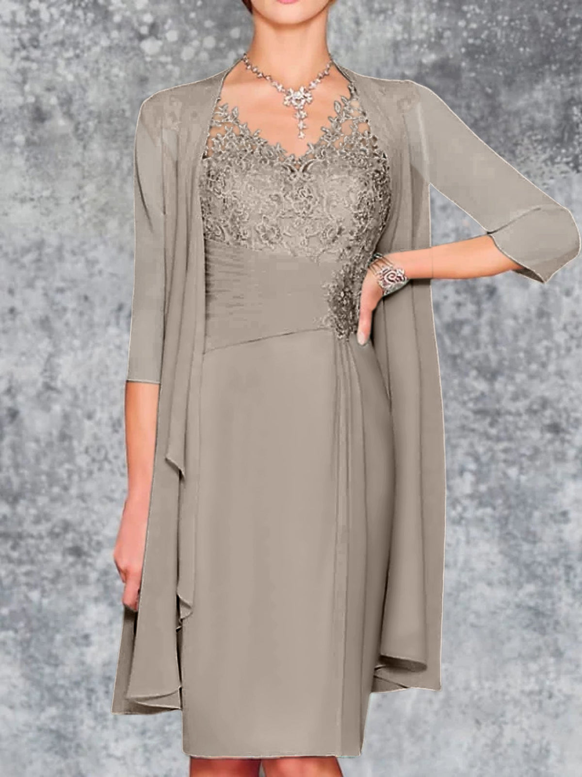 Knee Length V Neck Sheath Column Mother of the Bride Dress