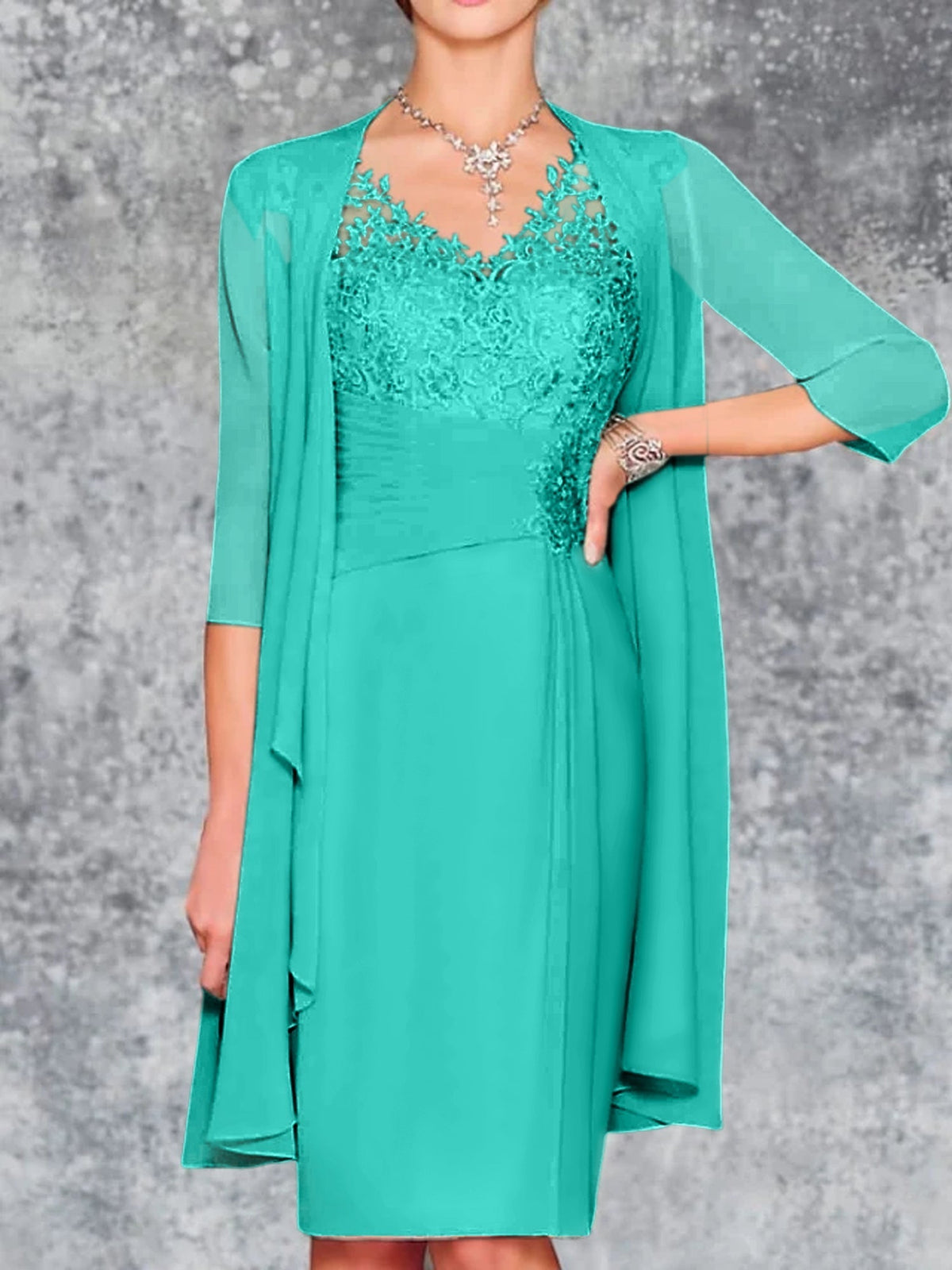 Knee Length V Neck Sheath Column Mother of the Bride Dress