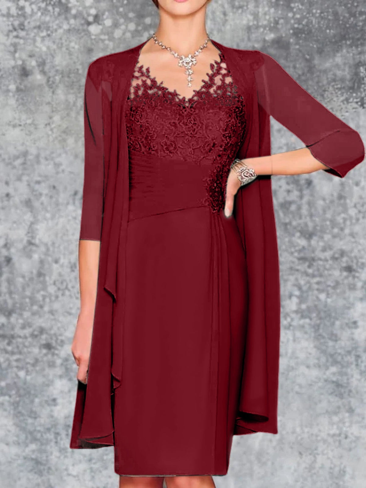 Knee Length V Neck Sheath Column Mother of the Bride Dress