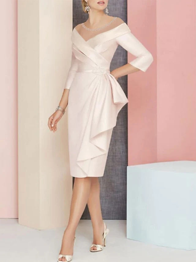 Knee Length V Neck Sheath Column Mother of the Bride Dress
