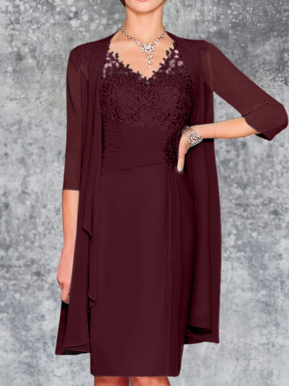 Knee Length V Neck Sheath Column Mother of the Bride Dress
