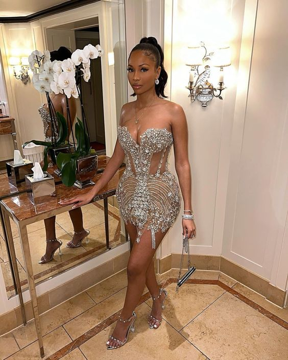 Luxurious Beaded Champagne Party Dress Short Sexy Club Dress - View 3 | VelvetHem