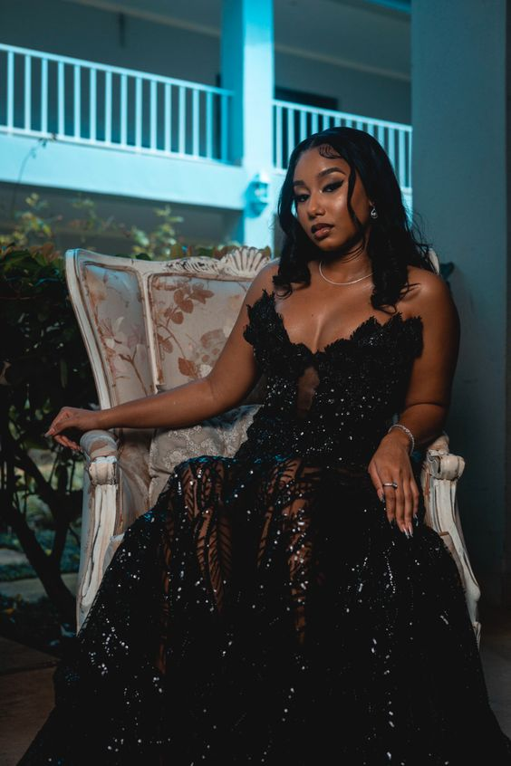 Elegant Black Long Evening Dress Black Glam Dress Y6639 - VelvetHem
