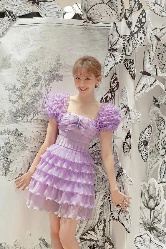 Purple A-line Tiered Homecoming Dress Birthday Party Dress (ZD11983) - VelvetHem