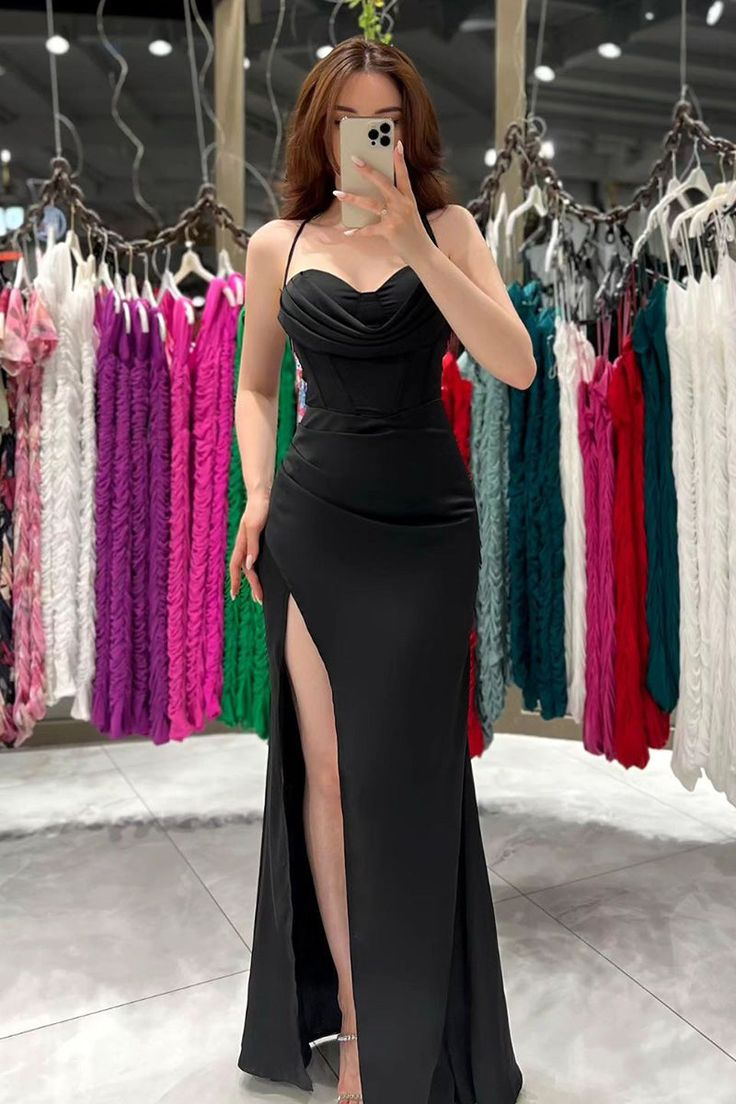Sheath/Column Sweetheart Ruched Satin Long Prom Evening Dress Y6390 - VelvetHem