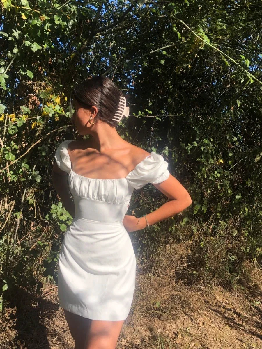 Vintage Square Neckline White Homecoming Dress White Mini Dress Y3083 by simplepromdress