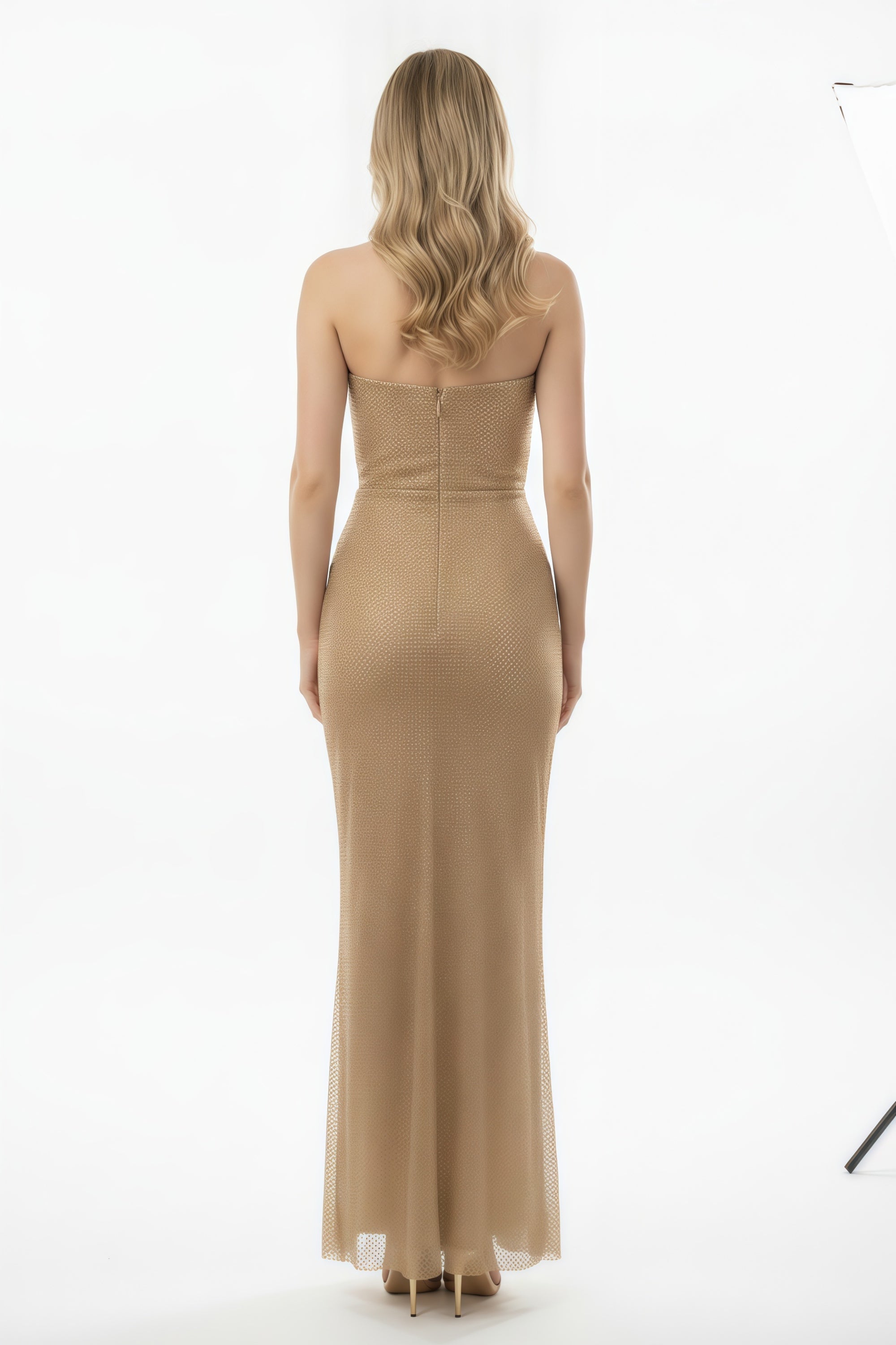 Strapless Sweetheart Neckline Gown with Side Slit and Texture