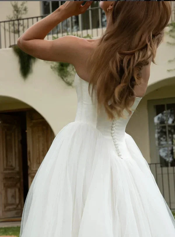 Romantic White A Line Tulle Prom Dress,Formal Wedding Dress (ZD13739)