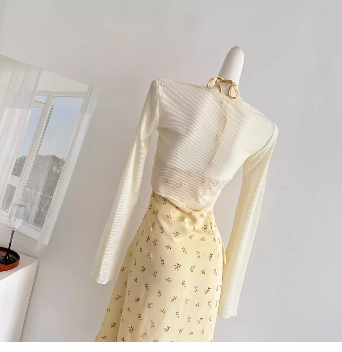 Sweet Slit Irregular Yellow Floral Vacation Dress Two-Piece - View 5 | VelvetHem