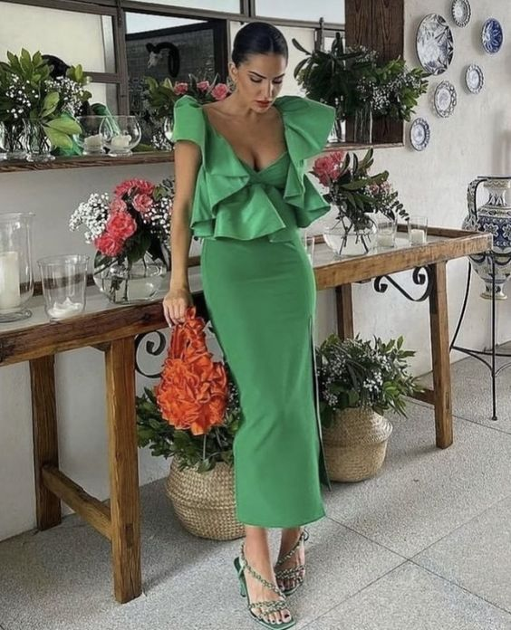 Elegant Green Sheath Prom Dress,Green Wedding Guest Outfit - VelvetHem