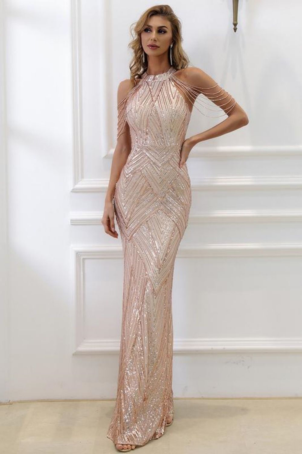Mermaid High Neck Burgundy Prom Dress with Beading - View 15 | VelvetHem
