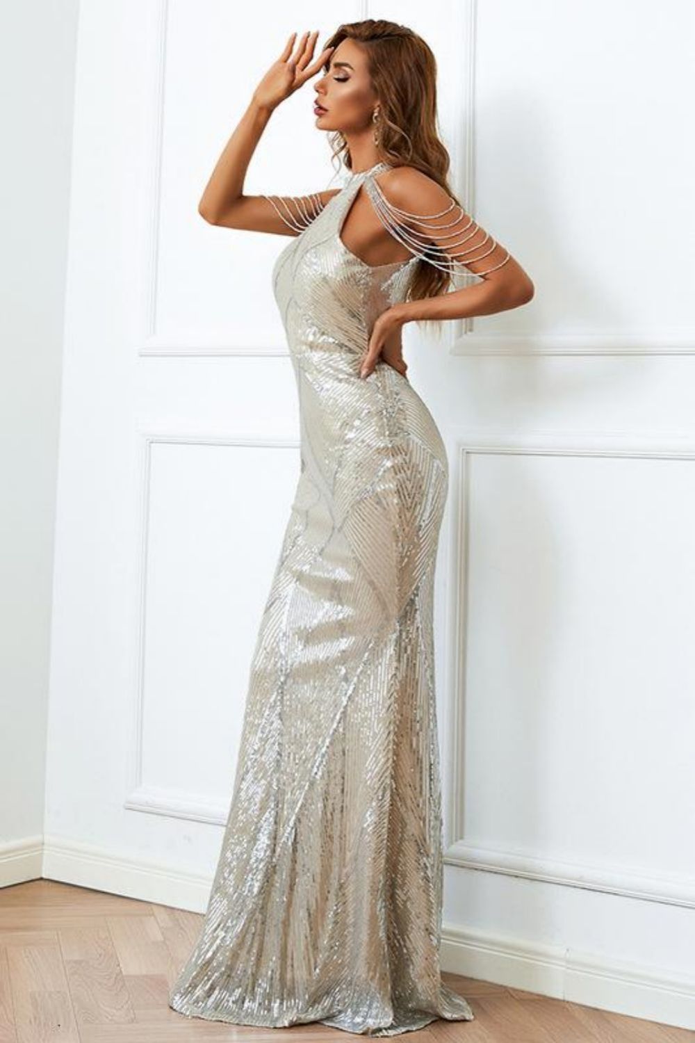 Mermaid High Neck Burgundy Prom Dress with Beading