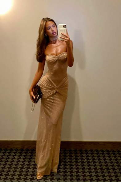 Glitter Pink Strapless Ruched Sheath Long Party Evening Dress Formal Prom Dress - View 3 | VelvetHem