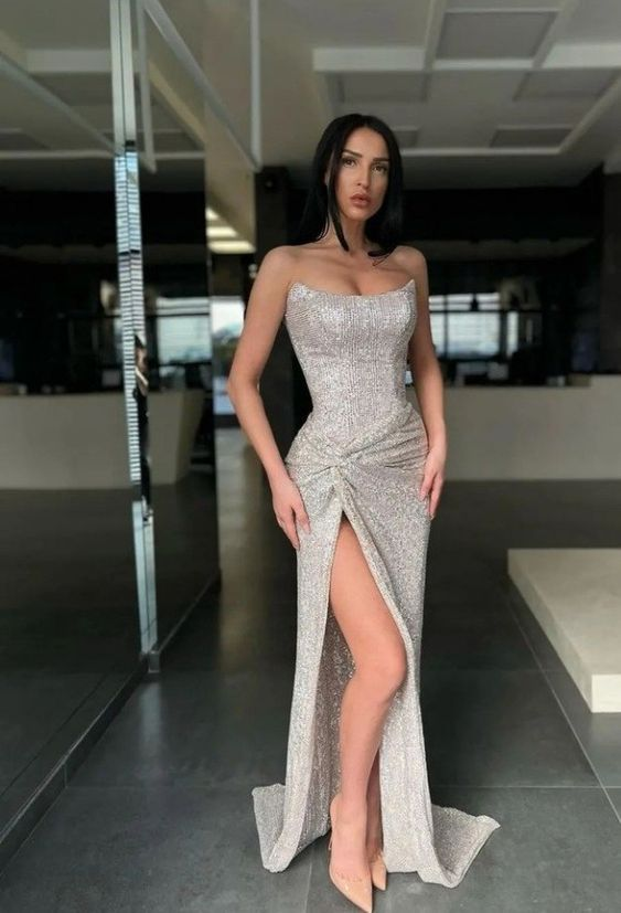 Prom Dress With High Slit Sexy Evening Dress