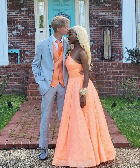Orange One Shoulder A-line Prom Dress,Orange Formal Gown - VelvetHem