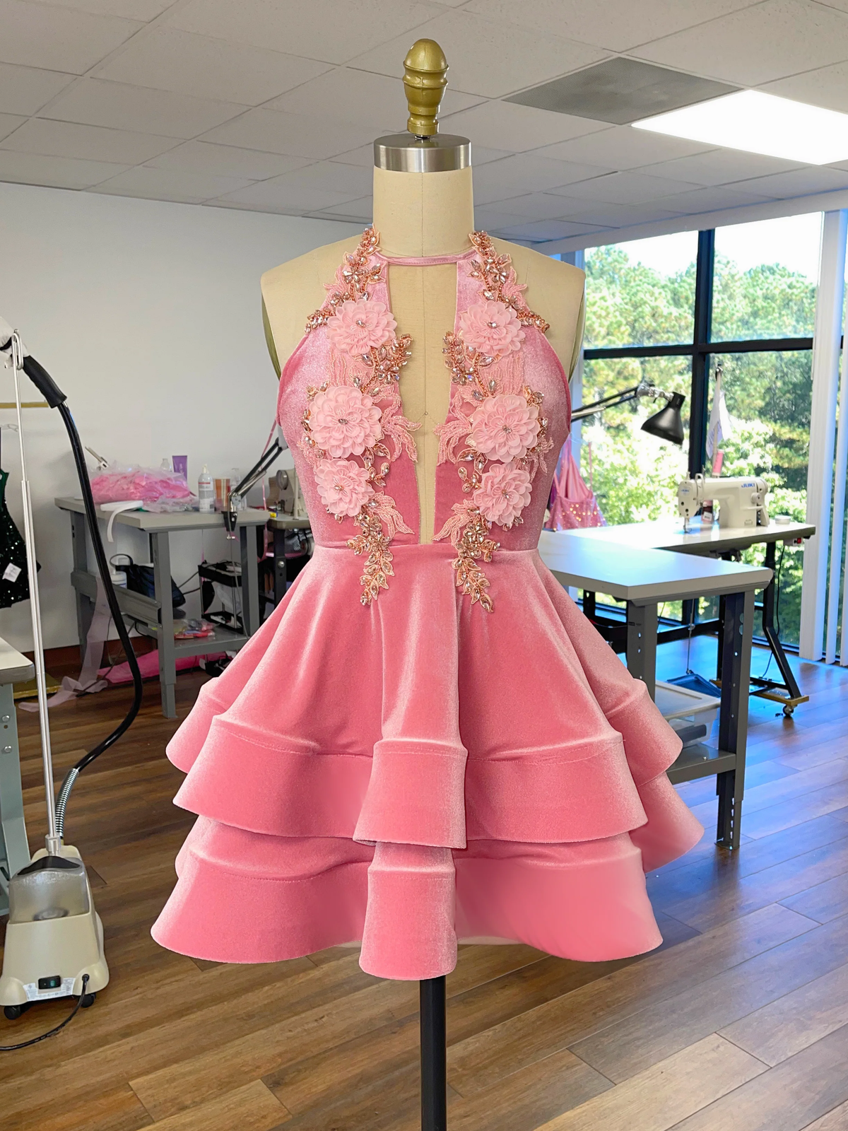 Cute A-line Pink Homecoming Dress,Halter Neckline Pink Party Dress Y2153 - VelvetHem