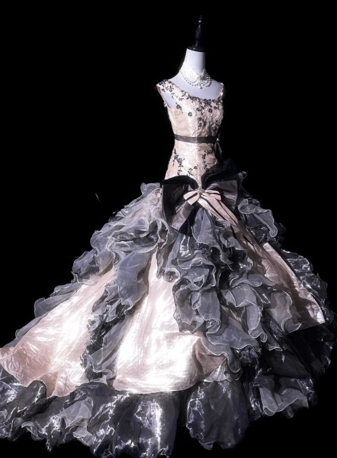 Vintage Sleeveless Tulle Satin Ruffles Mermaid Evening Dress Long Prom Gown With Bow