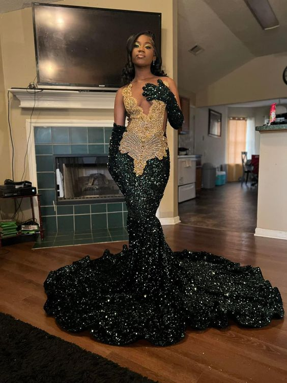 Luxurious Green Sequins Mermaid Evening Dress Green Gala Dress Y6345 - VelvetHem