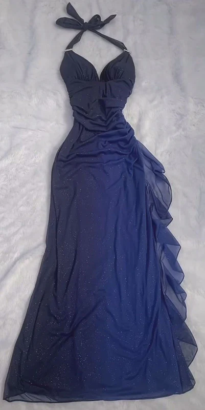 Shiny Halter Chiffon Dark Teal Prom Dress New Arrive Long Party Evening Gown