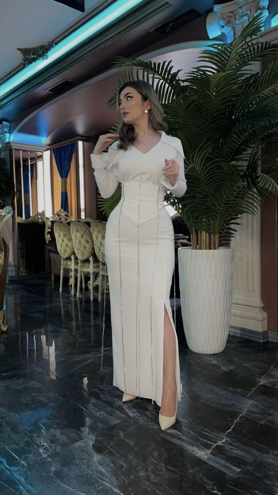 Chic Sheath Long Sleeves Evening Dress With Split Y7079 - VelvetHem