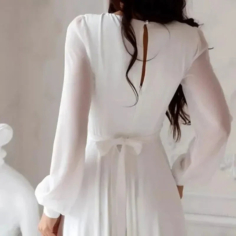 A Line Chiffon Wedding Dresses White Dresses Womens vestidos boda playa vestidos de boda Elopment Full Sleeve Simple (ZD13422)
