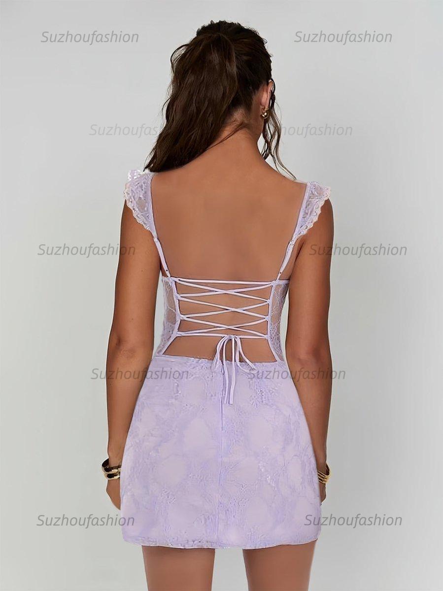 Suzhoufashion Lace Bodycon Homecoming Dress with Side Slit