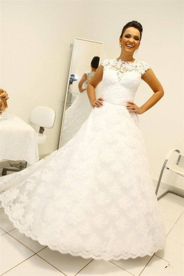 Lace Wedding Dresses Scollaped Vestidos De Noiva Bridal Gowns Removable Skirt BA1519